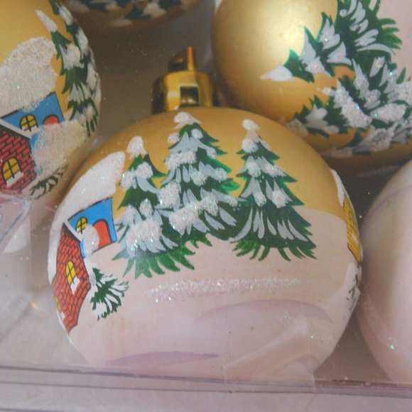 Christmas Ornaments Gold Ball Painted Tree Church Winter 17 Tree Shaped Package - Picture 5 of 8